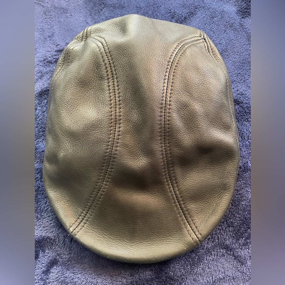 WILSONS LEATHER PELLE STUDIO Black Leather Driver Flat Cap Hat S size